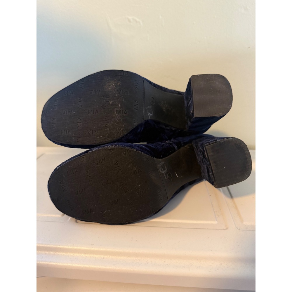 Blue Velvet Ankle Boots Block Heel Round Toe Booties whimsigoth  Y2K Women 7 m - Picture 8 of 8